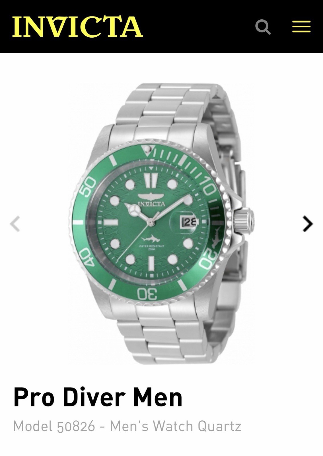 Invicta Pro Diver Men’s Quartz Watch 48mm Green Dial Bracelet 200m Date 50826
