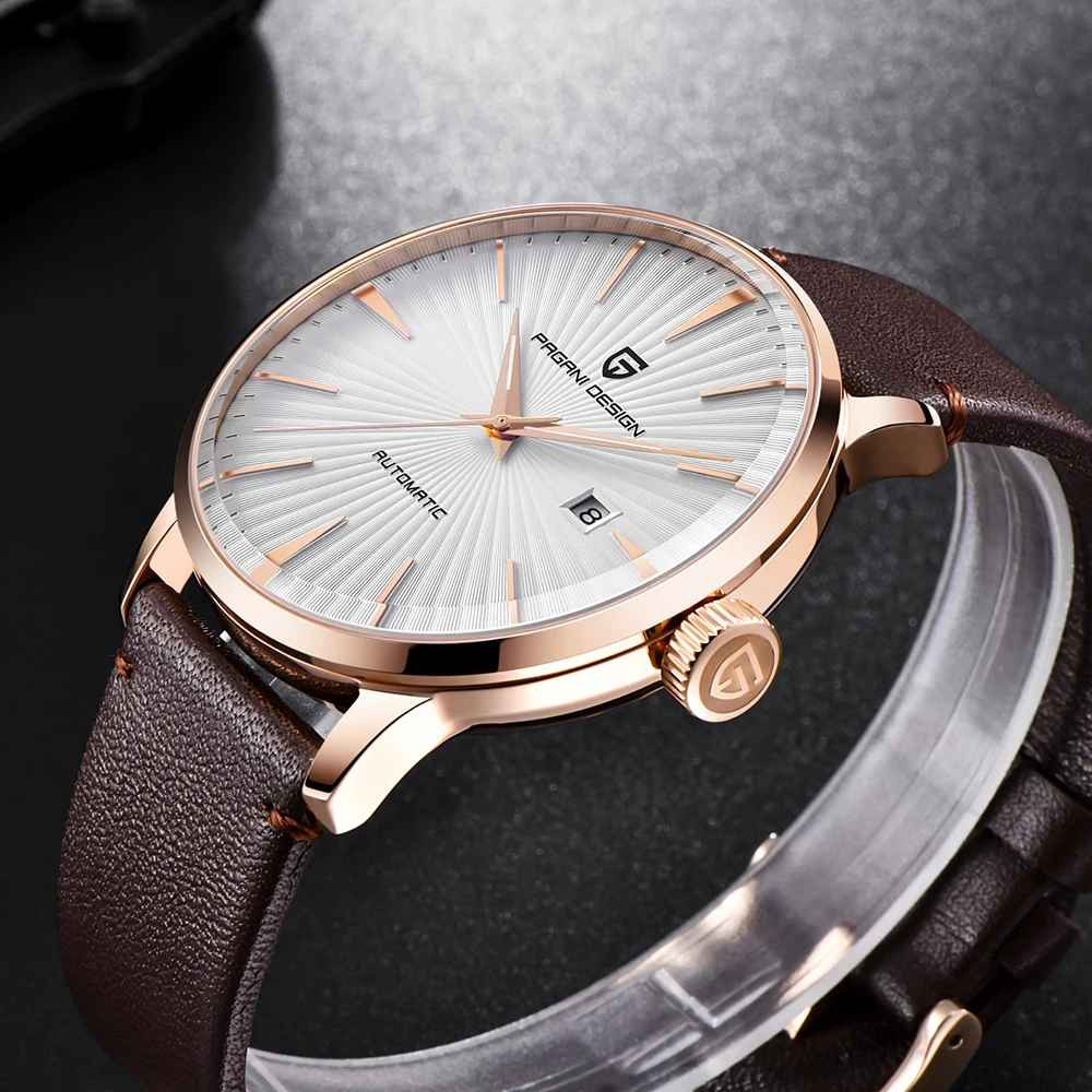 PAGANI DESIGN Men’s Automatic Mechanical Watch Gold Leather Waterproof