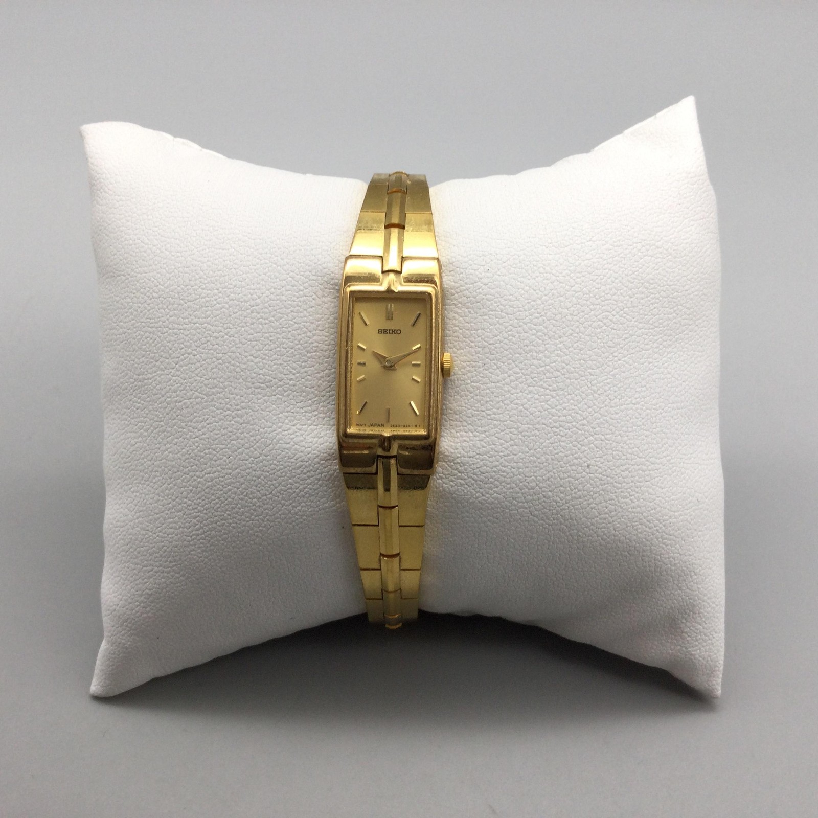 Vintage Seiko Tank Womens Watch 13mm Gold Tone 2E20-7479 New Battery 6.25″