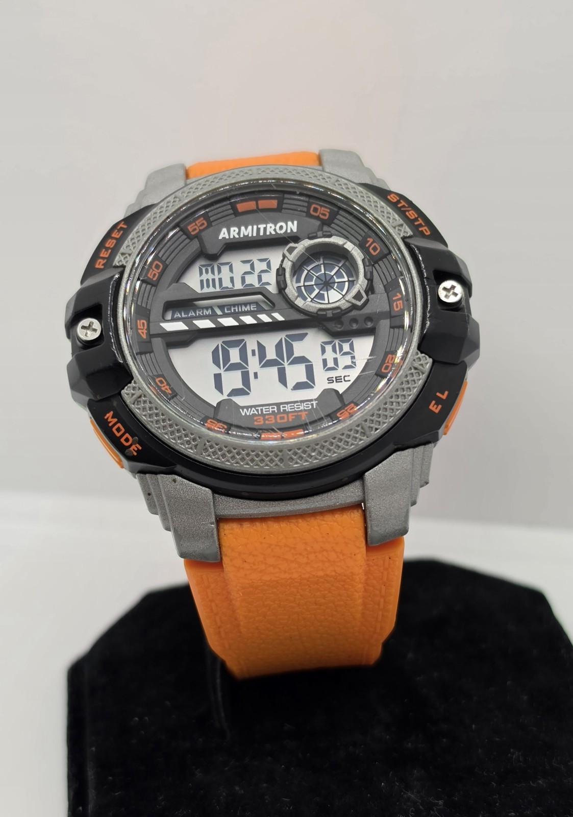Armitron Sport Digital Watch Orange Black Gray 53mm WR330FT Alarm Chronograph