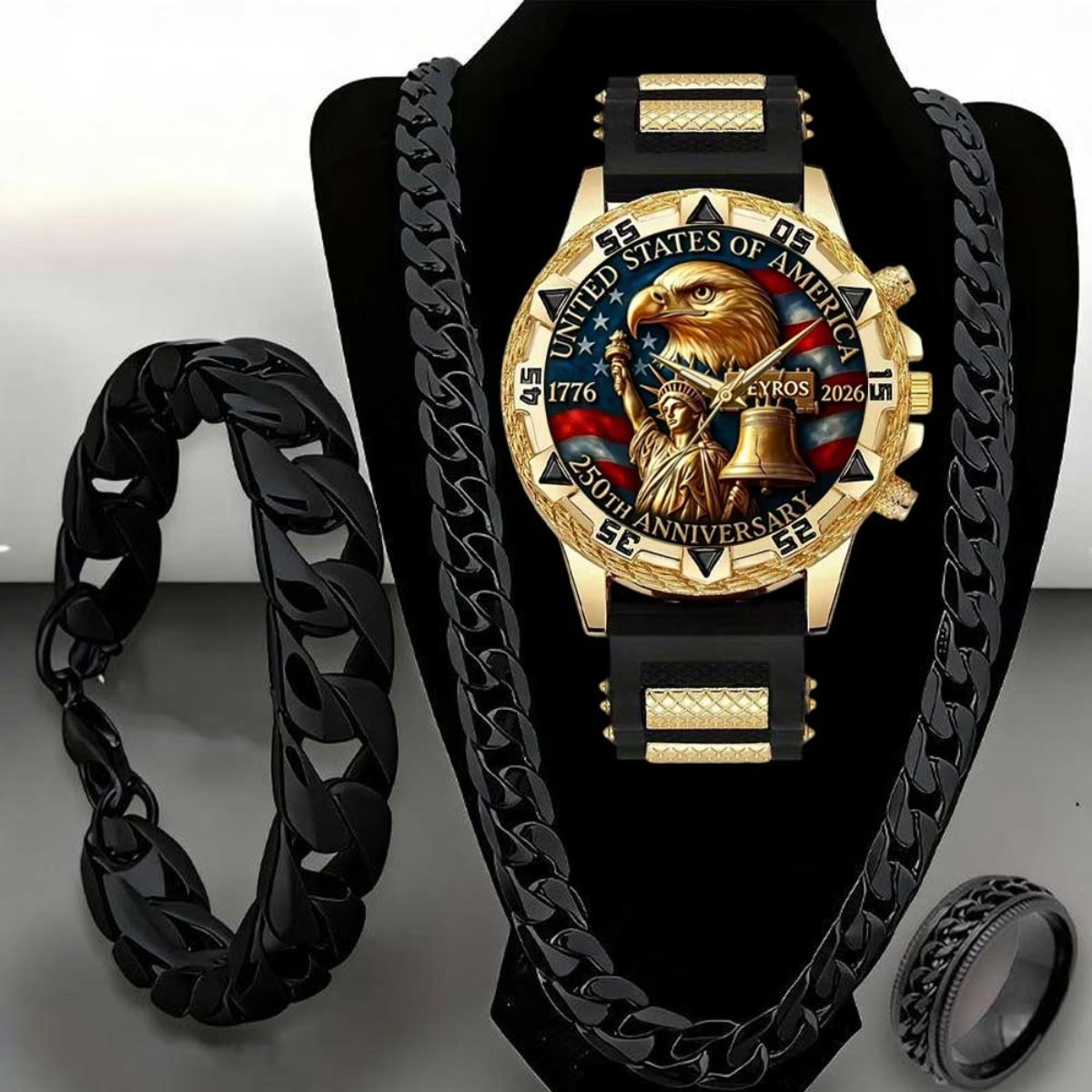 4pcs Men’s The 250th Anniversary of The United States: ‘Eagle of Liberty’ Watch