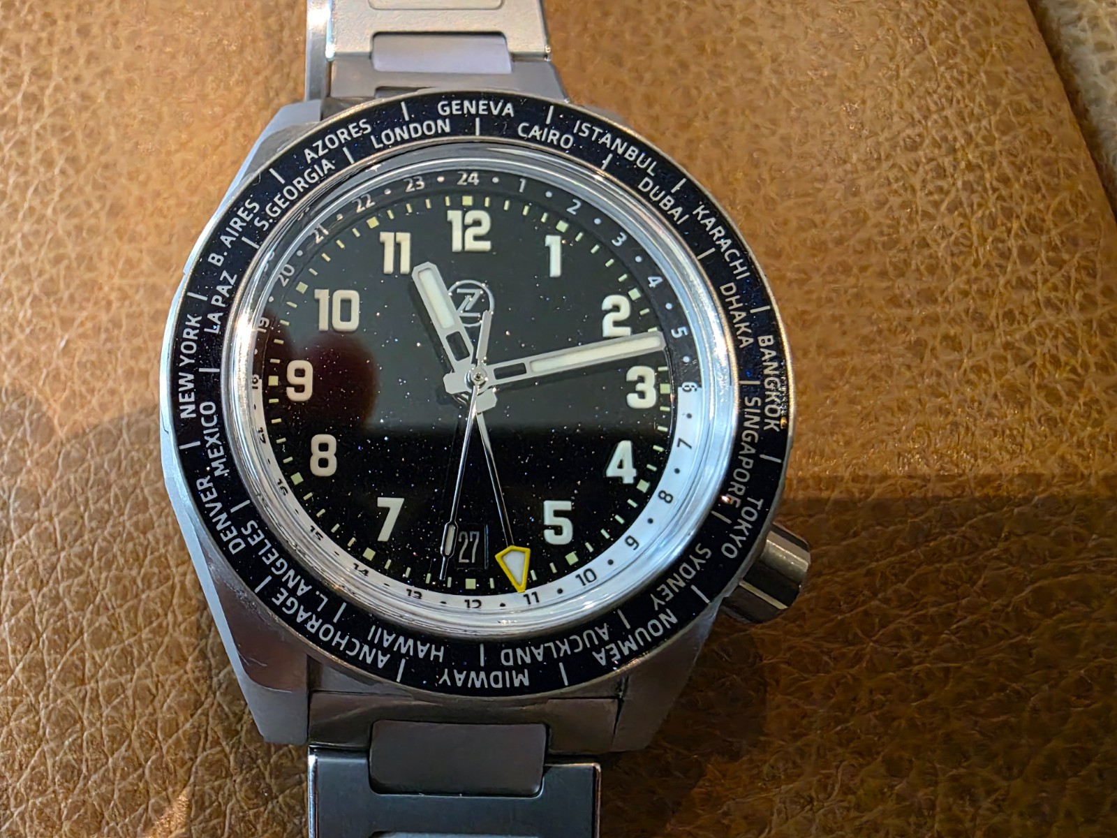 RARE ZELOS THRESHER AVENTURINE 41MM EXCELLENT COND. Full Set w/ Zelos watch roll