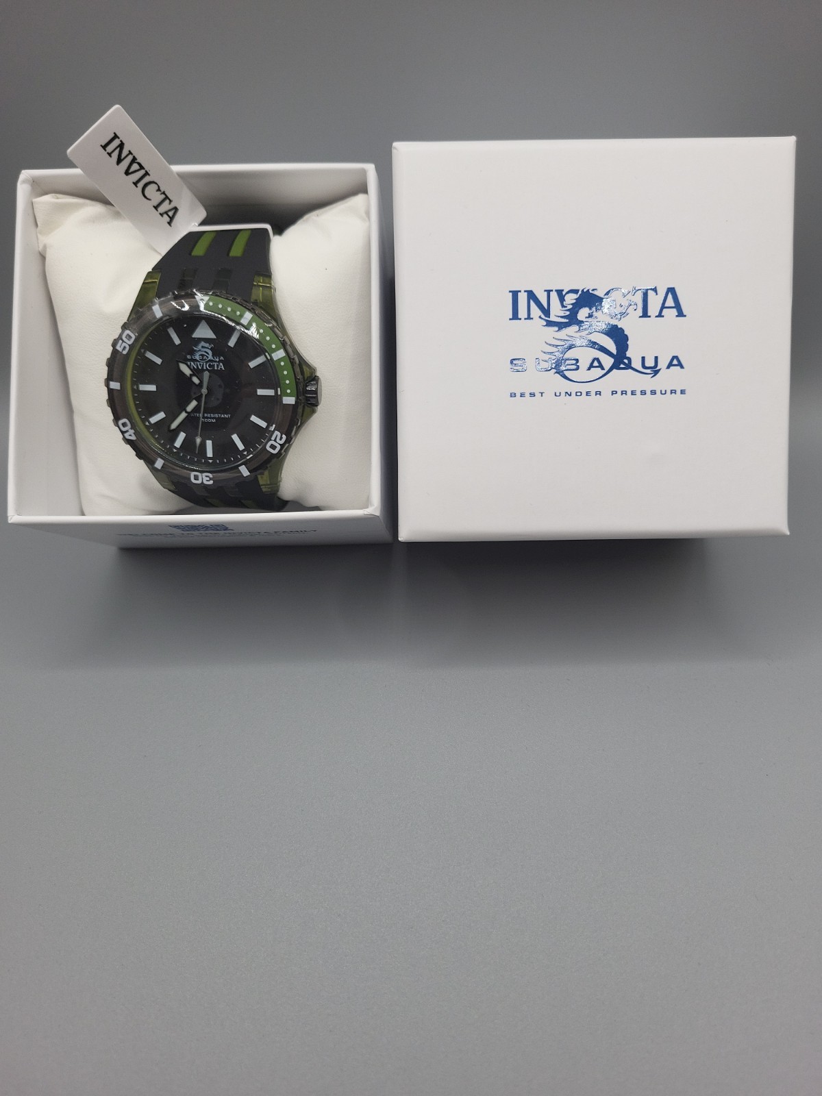 Invicta Subaqua 70035 Men’s Watch Green Transparent Case Black Dial 100m