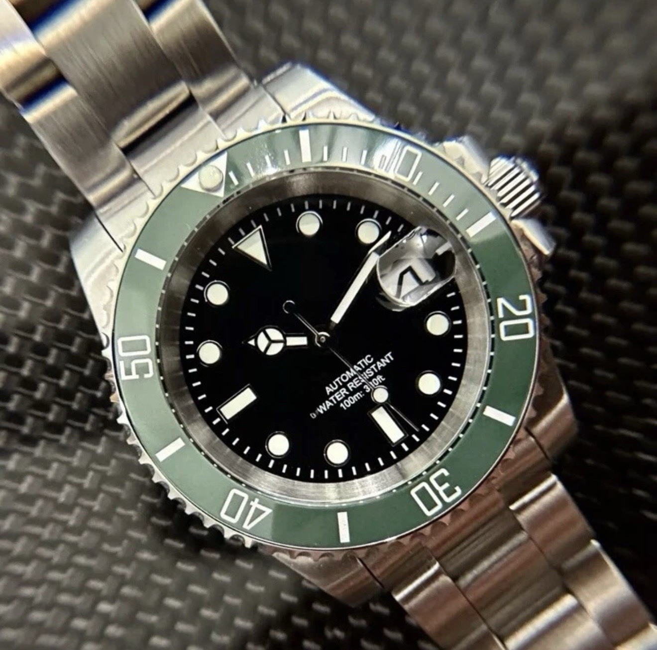 Custom 40mm Green Sub Style Mod Watch Oyster Band w/ NH35 Automatic