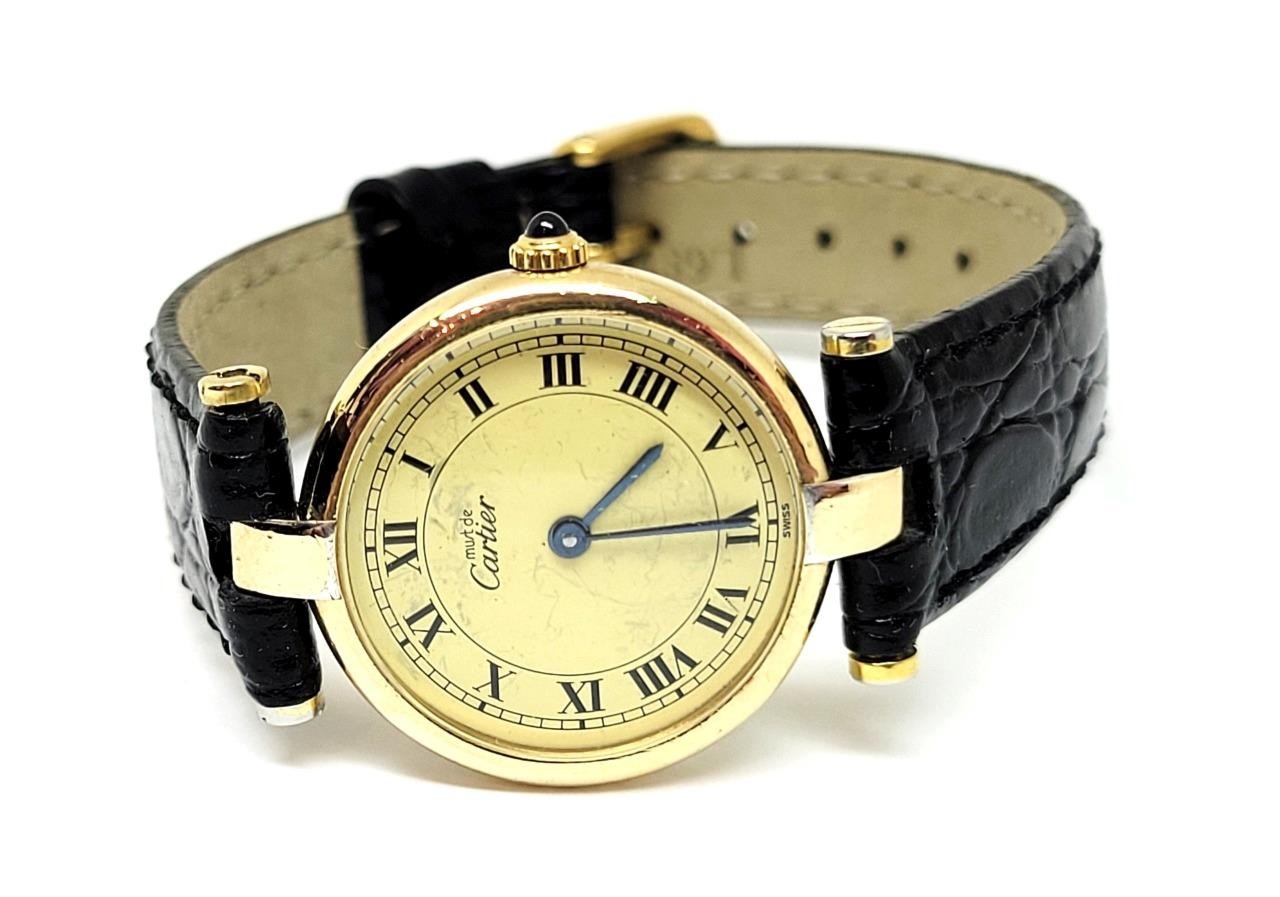 Ladies 18k GP 925 Silver Vermeil CARTIER Vendome Paris Quartz Watch 24.2 mm