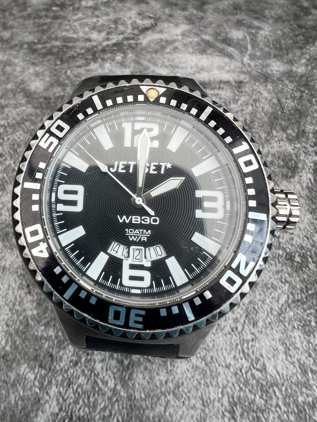 Jet Set WB30 Watch Men 48mm Black Bezel Silver Tone 100M needs battery