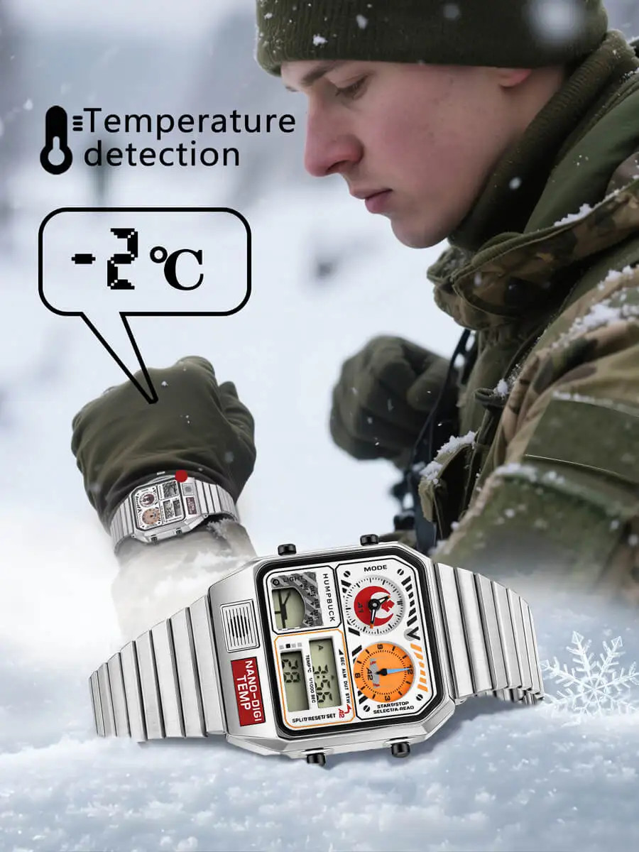Classic Steel Men’s LED Watch – Digital Display, Temperature & Calendar