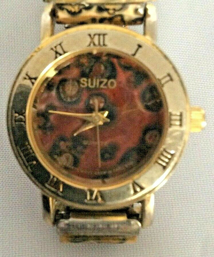Two Thai-assembled Ladies Watches Jasper Leopard White Leather Gold Tone Hands