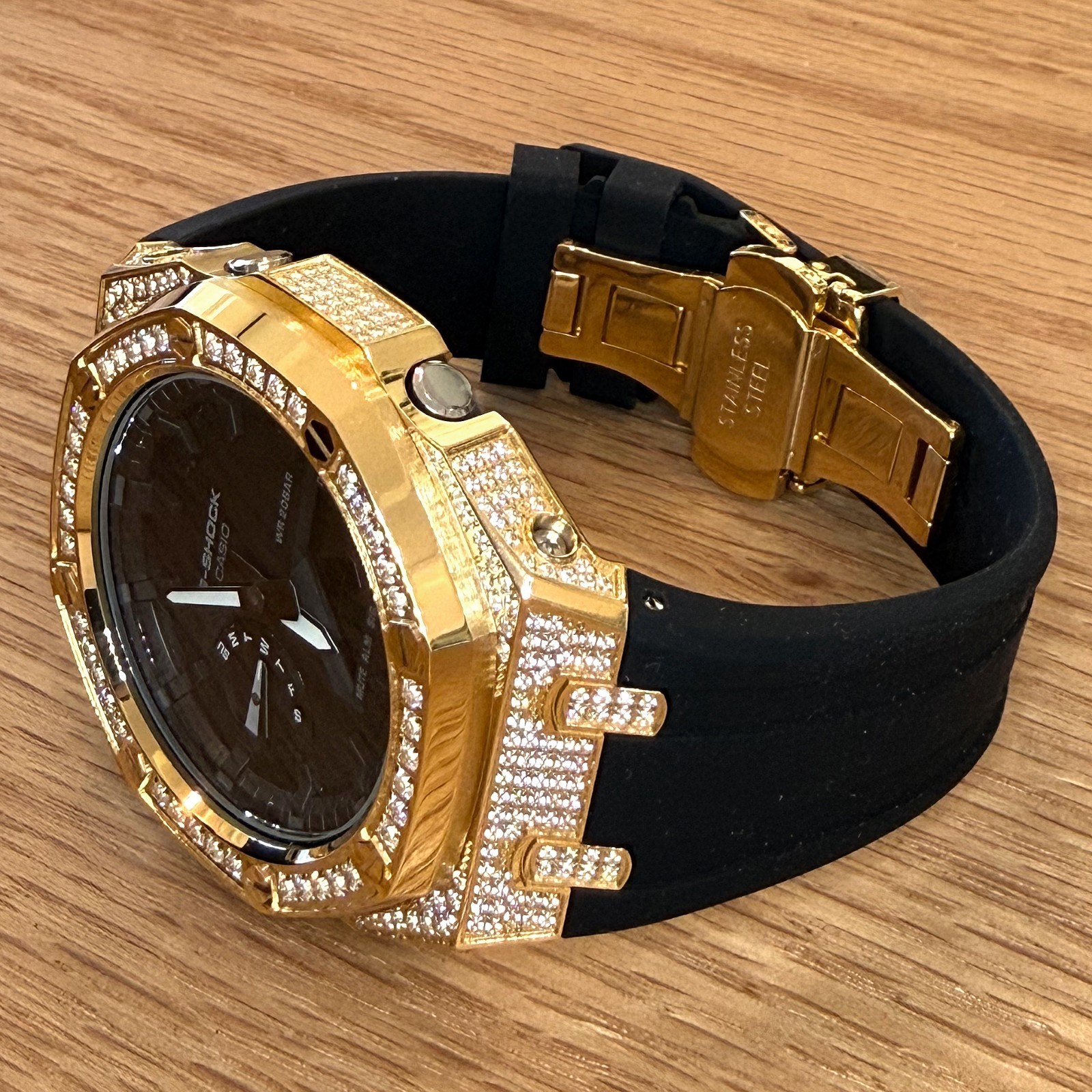 Modded Authentic Casio G Shock GA2100 Gold Iced Out Watch Rubber Strap
