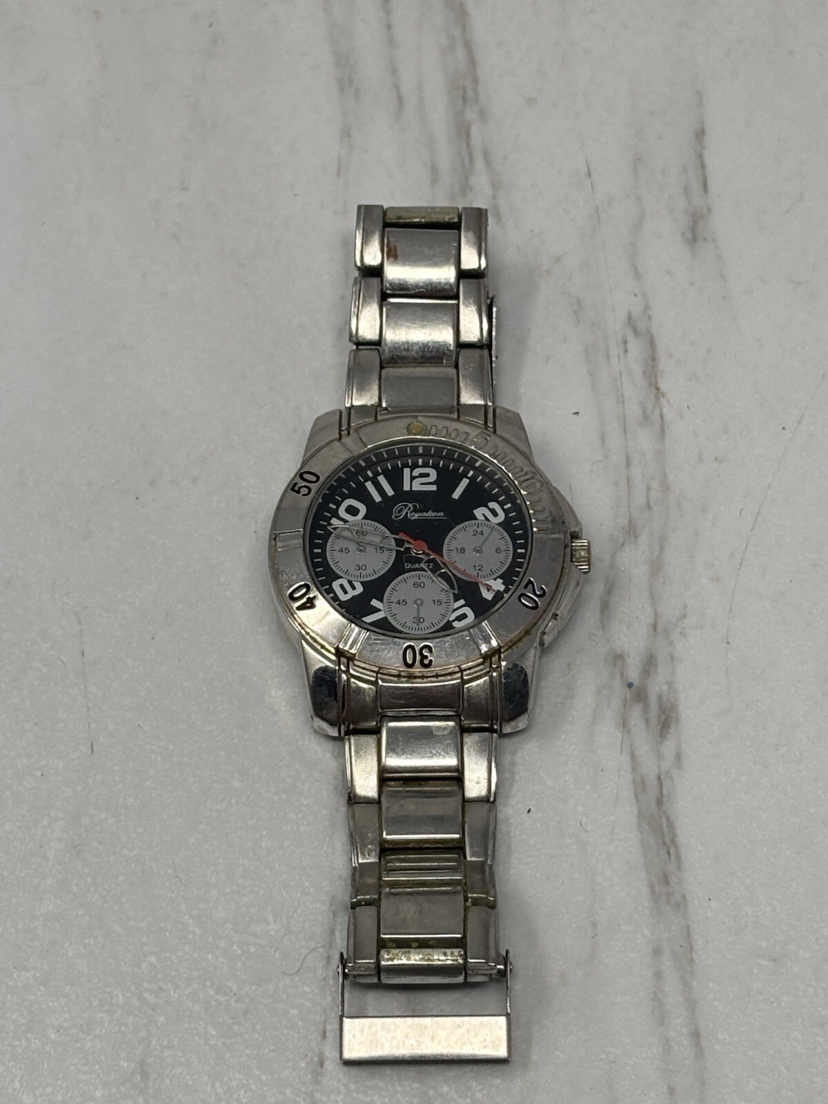 Royalton Gunmetal Gray Dial Round Silver Tone Case Stainless Stretch Band Watch