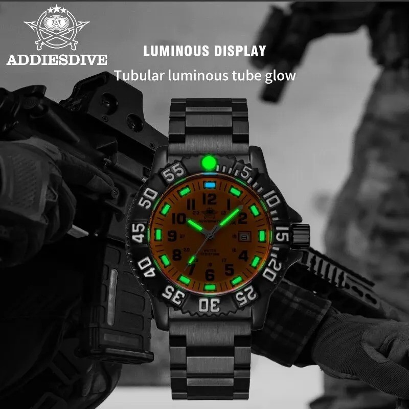 Addiesdive Men’s Military Quartz Dive Watch 50M Waterproof Luminous Nylon Strap