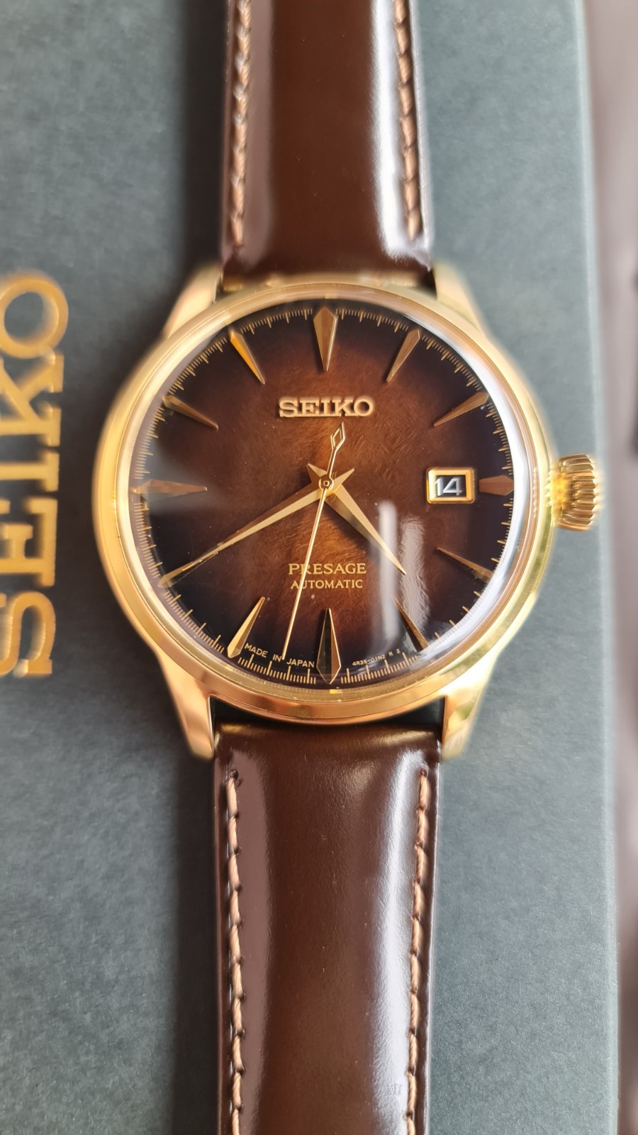 SEIKO PRESAGE SRPD36J1 Automatic Watch 4R35 Cocktail Brown Burgundy Leather Gold