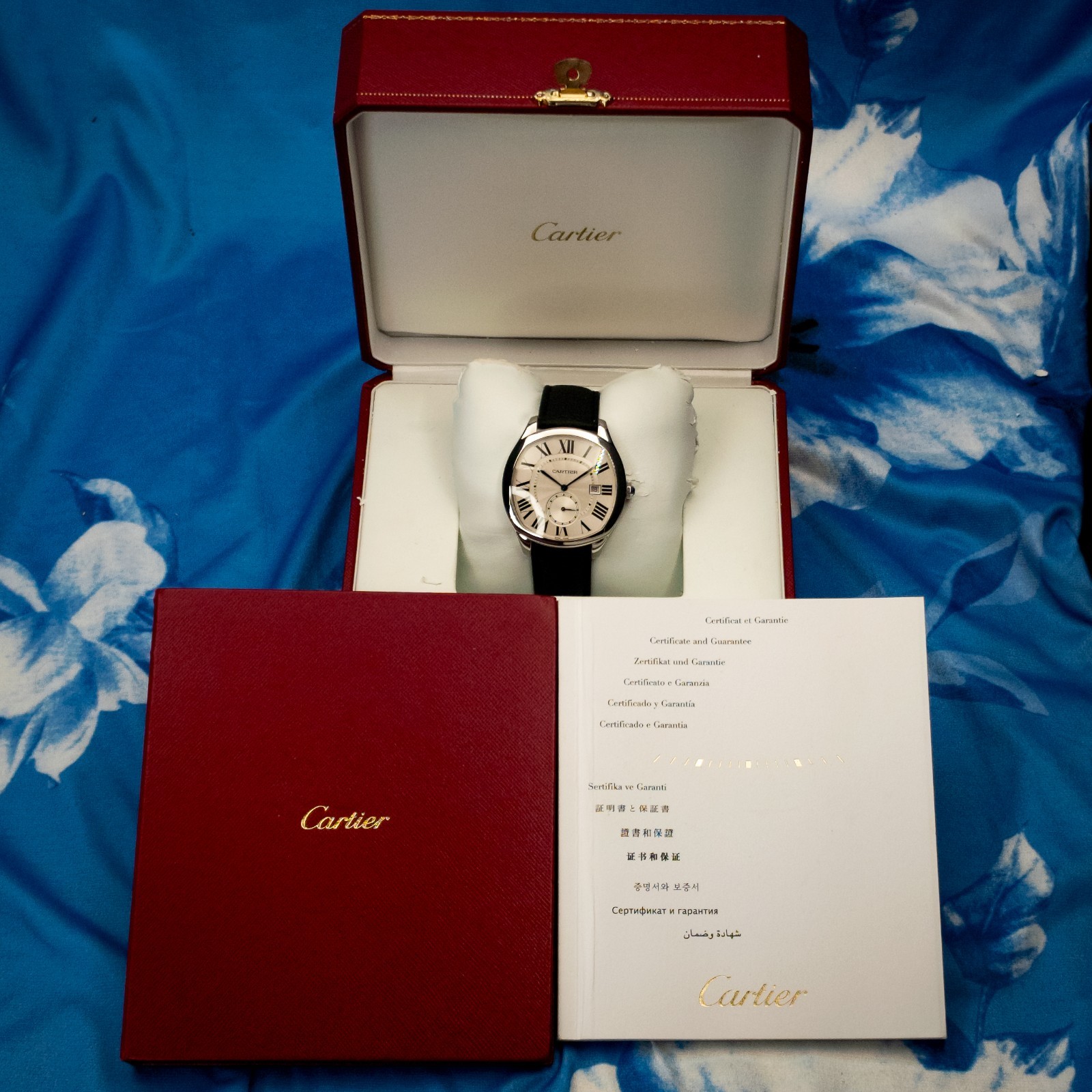 Cartier Drive de Cartier WSNM0004 Silver Guilloché | Blued Hands Men’s Watch B&P