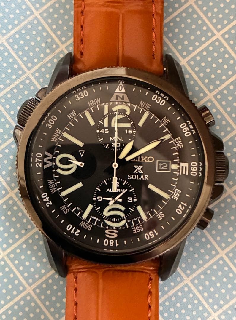 Seiko Prospex Solar Chronograph V172-0AL0 Black Dial Compass Bezel Watch