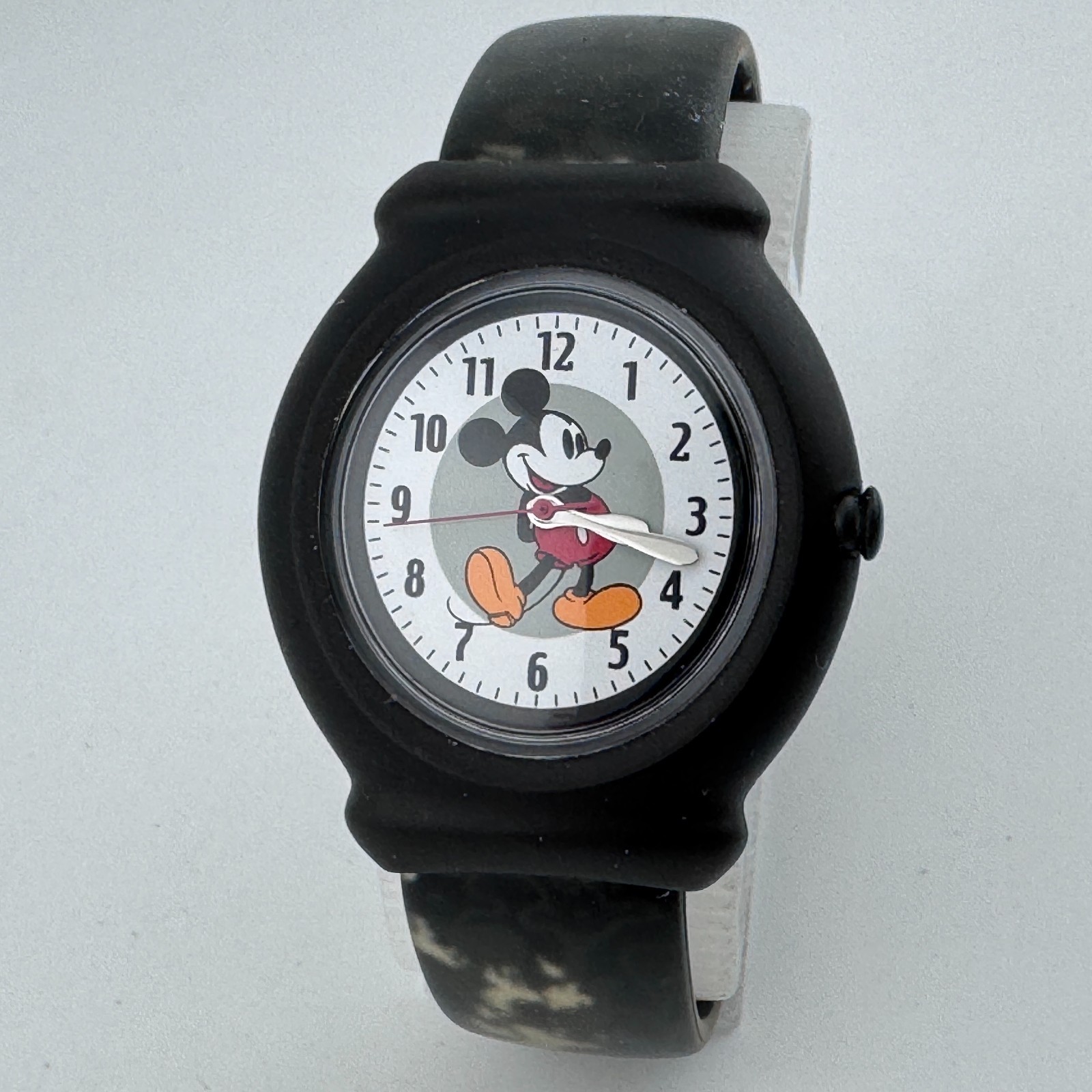 VTG Disney Snap Mickey Quartz Watch Unisex Black Resin Rubber Oval New Battery