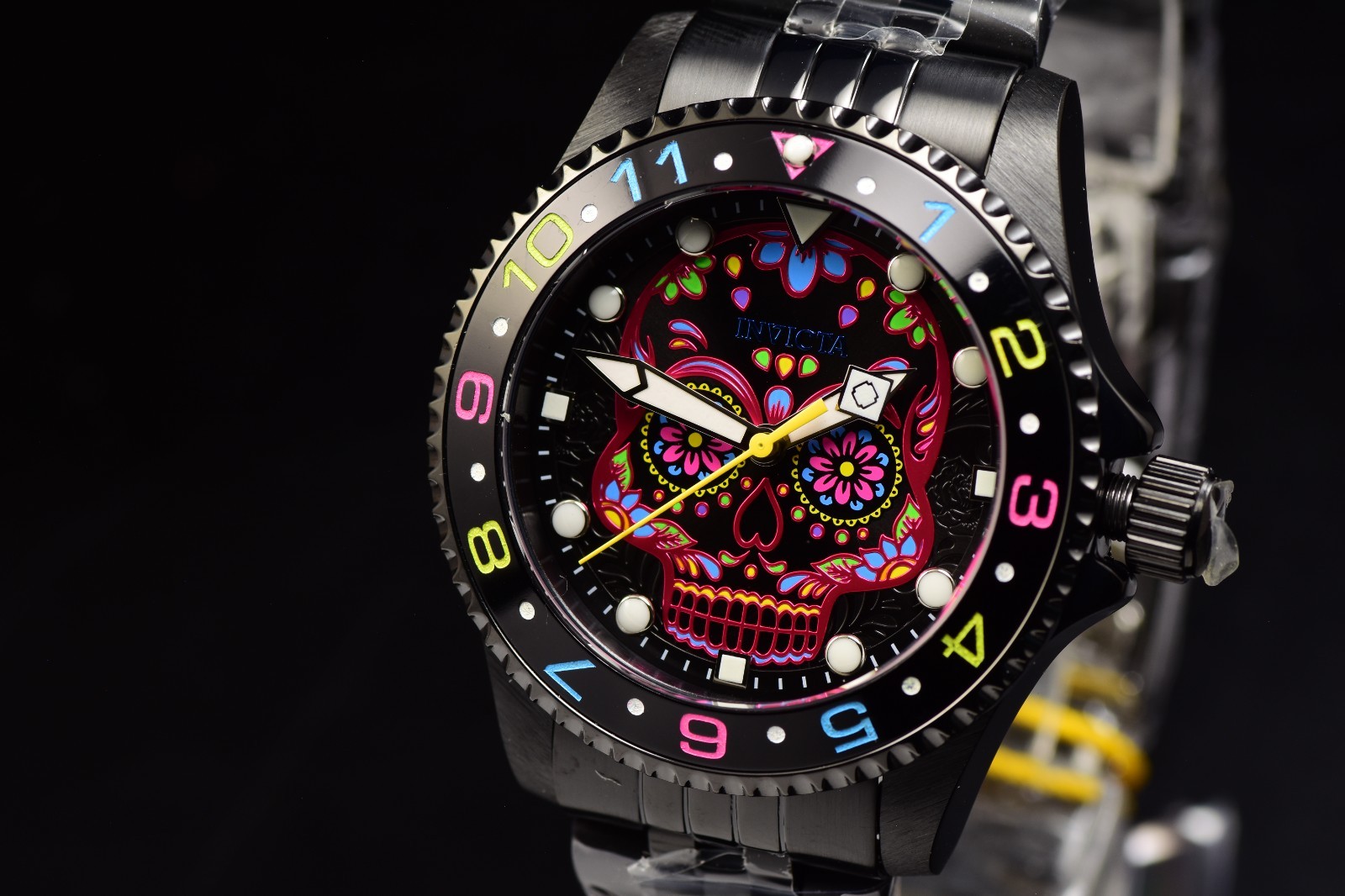 Invicta Pro Diver Dia De Los Muertos 40MM Quartz Multicolor Dial Men Black Watch