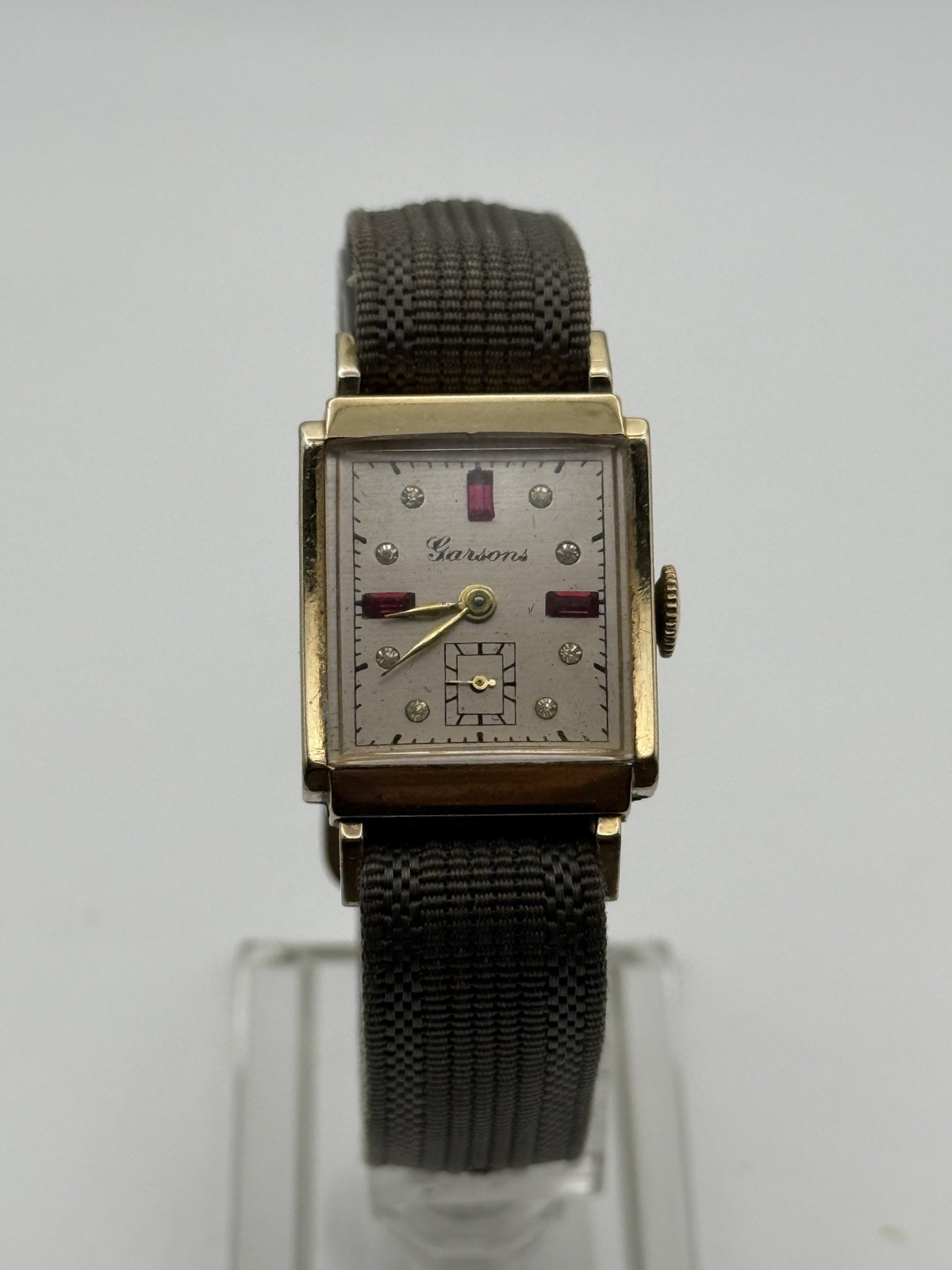 Vintage Garson’s Unisex 10k R.G.P Wrist Watch with Diamond and Ruby Gem Dial