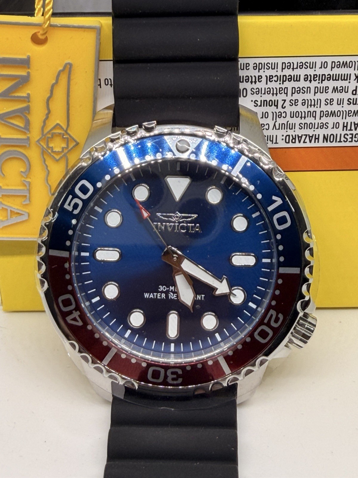 Invicta Pro Diver Quartz Blue Dial Pepsi Bezel Black 50mm Silicone Strap 30m Box