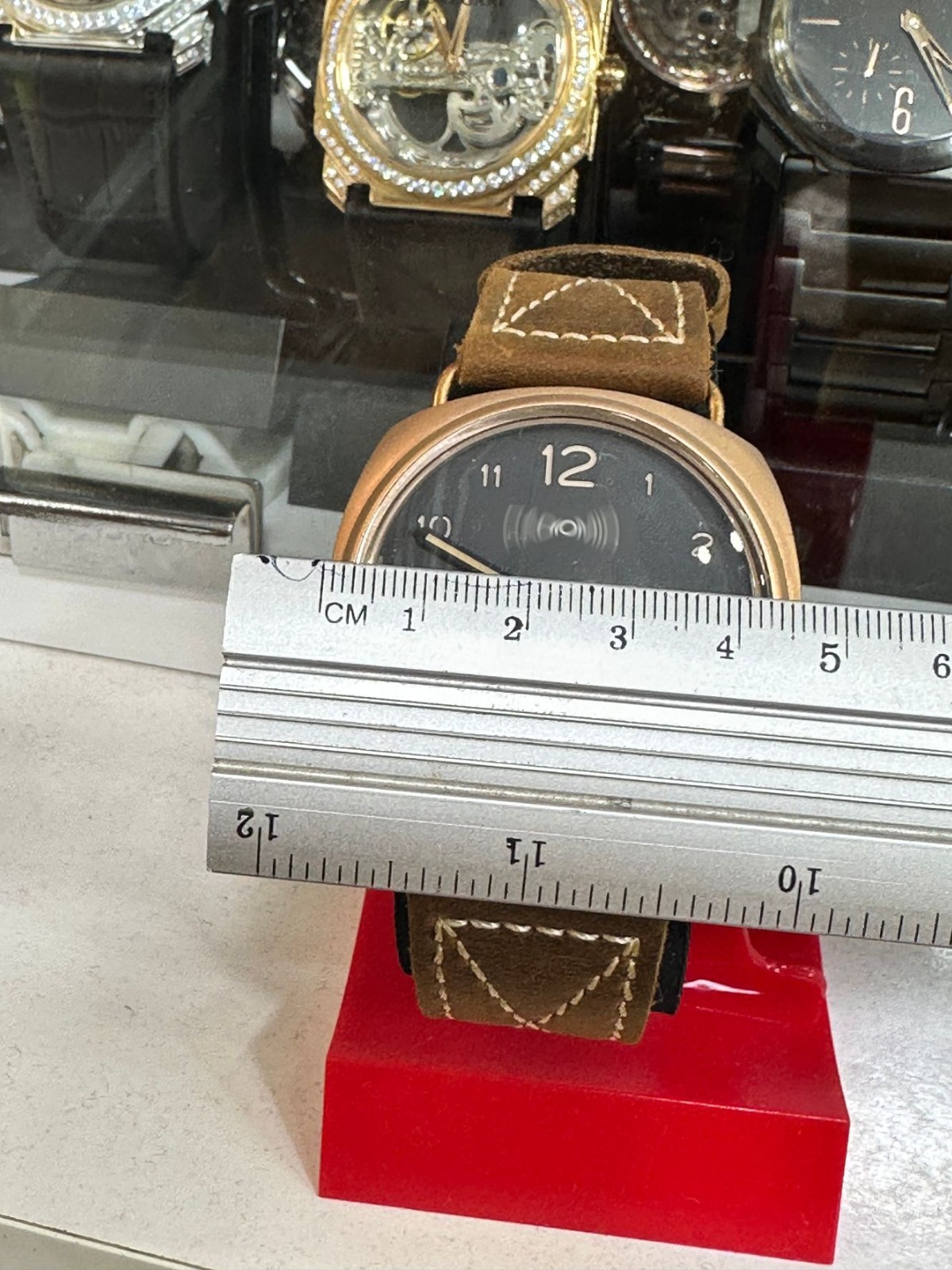 44mm Manual Wind Mechanical Watch Bronze Case Black Dial Suede Strap New