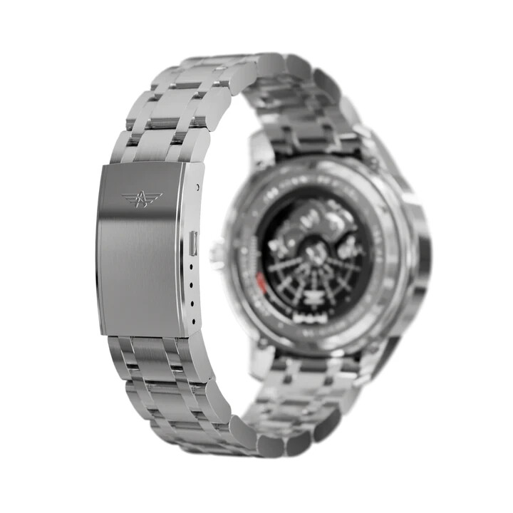 Aeromatic Pilot Beluga Jet Black Automatic Stainless Steel Mens Watch New In Box