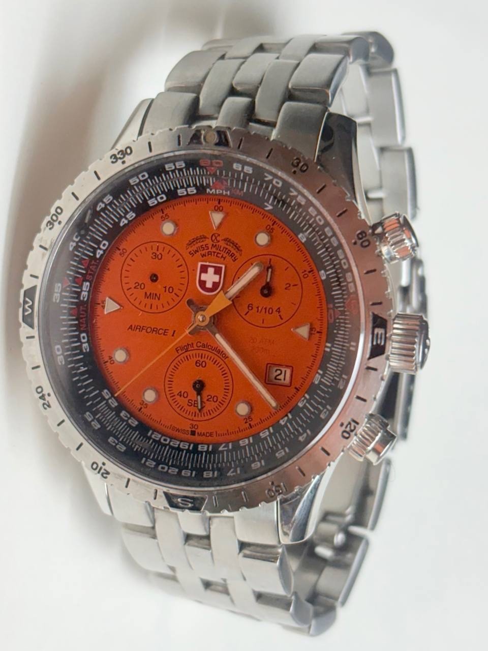 CX Swiss Military Airforce I Orange Dial Sapphire Men’s Chronograph Watch 41mm