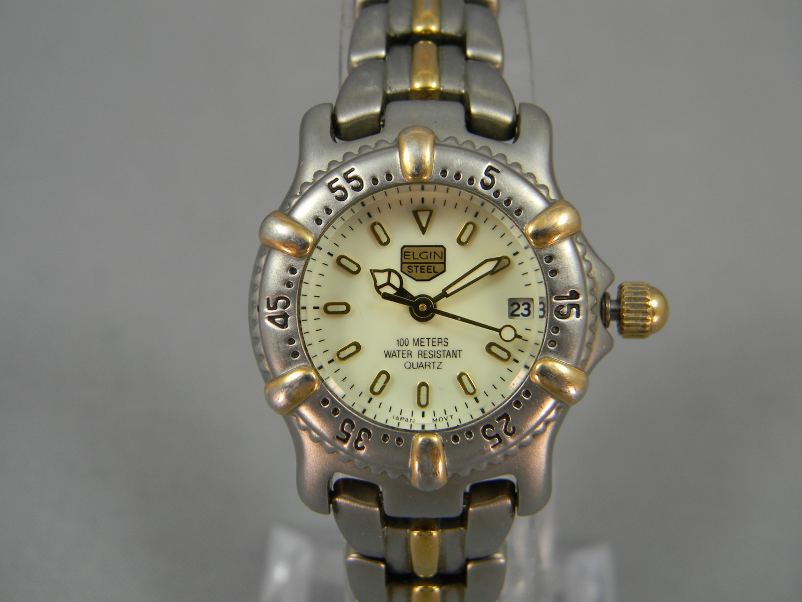 Elgin Steel Watch Women Diver Style 25mm Clasp Band 5.5″-5.75″ New Battery