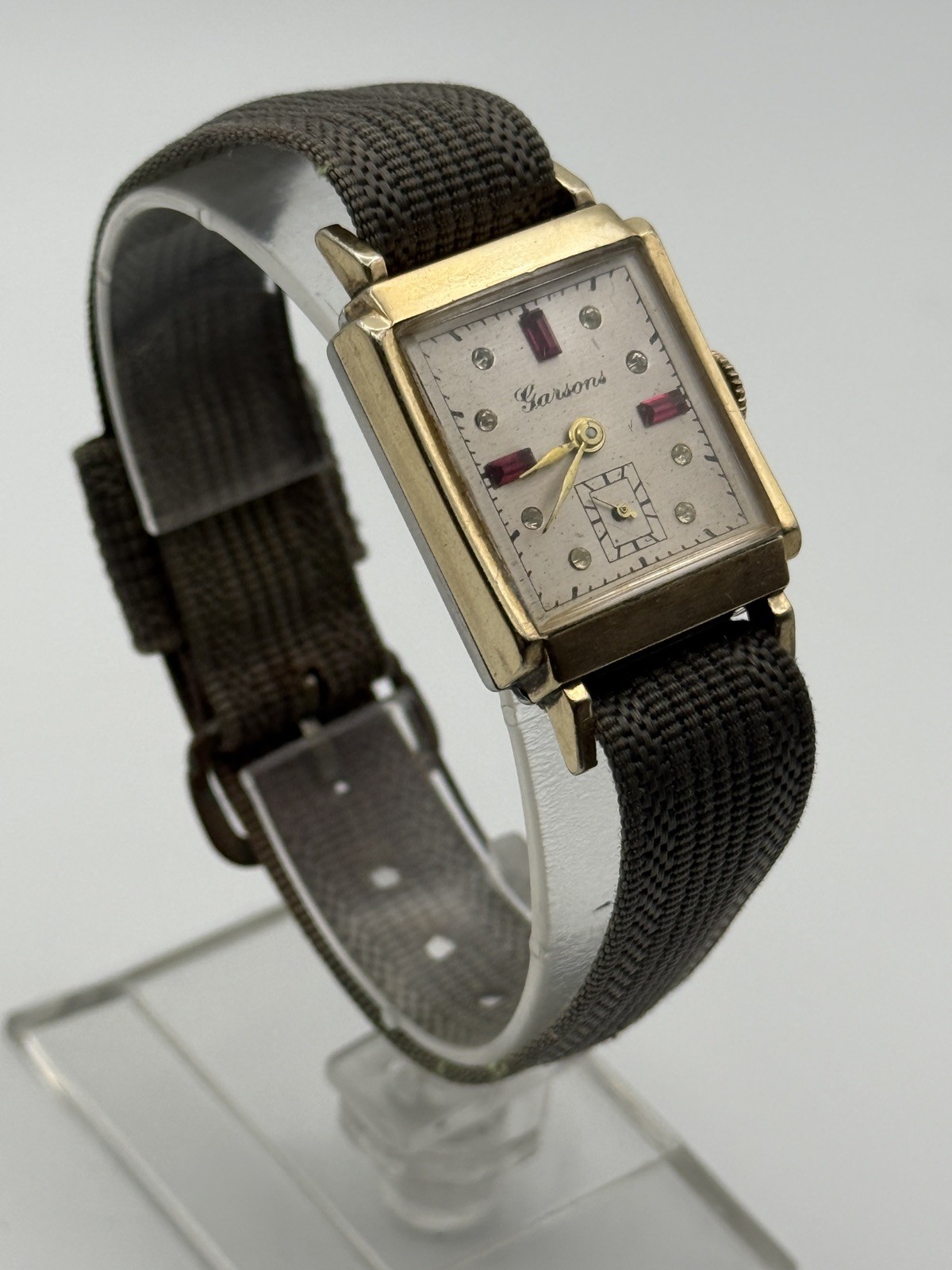 Vintage Garson’s Unisex 10k R.G.P Wrist Watch with Diamond and Ruby Gem Dial