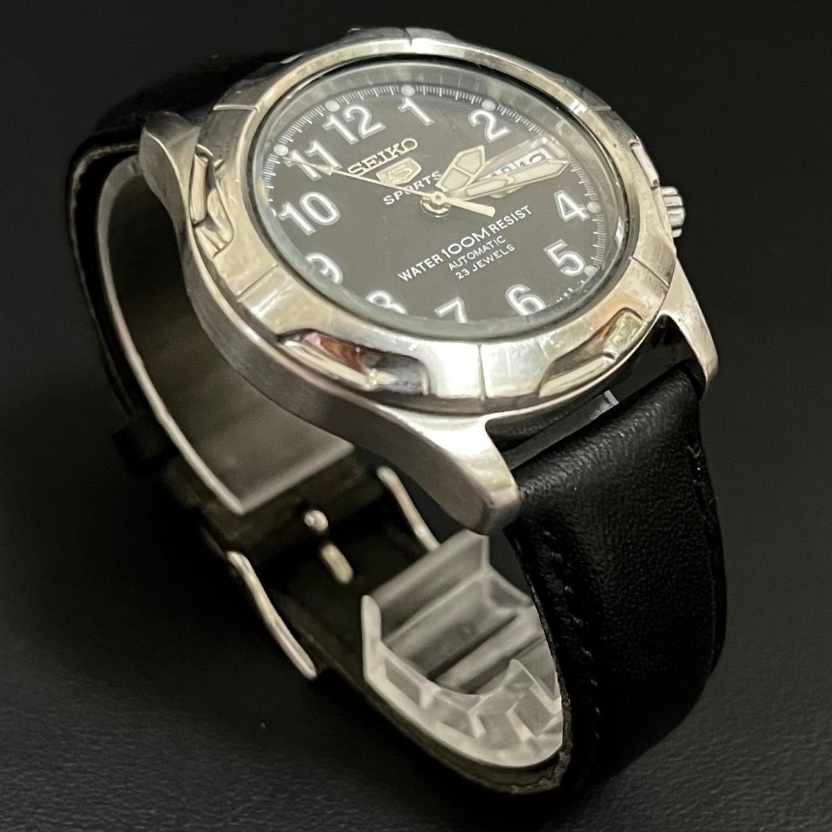 SEIKO 5 Sports 7S36-00B0 38mm See-Through Back 10ATM MORELLATO Leather Strap