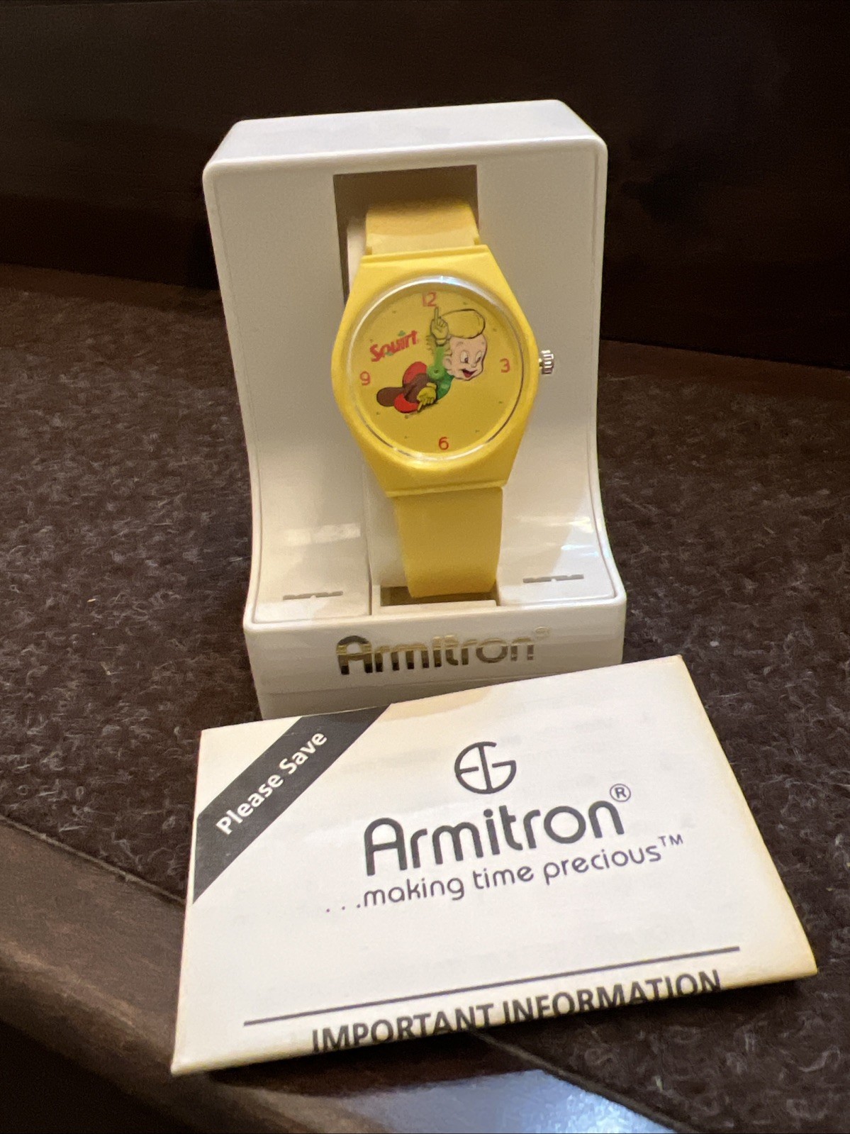Squirt Watch 1988 Squirt Co. Yellow Quartz vintage rare Armitron NOS NIB