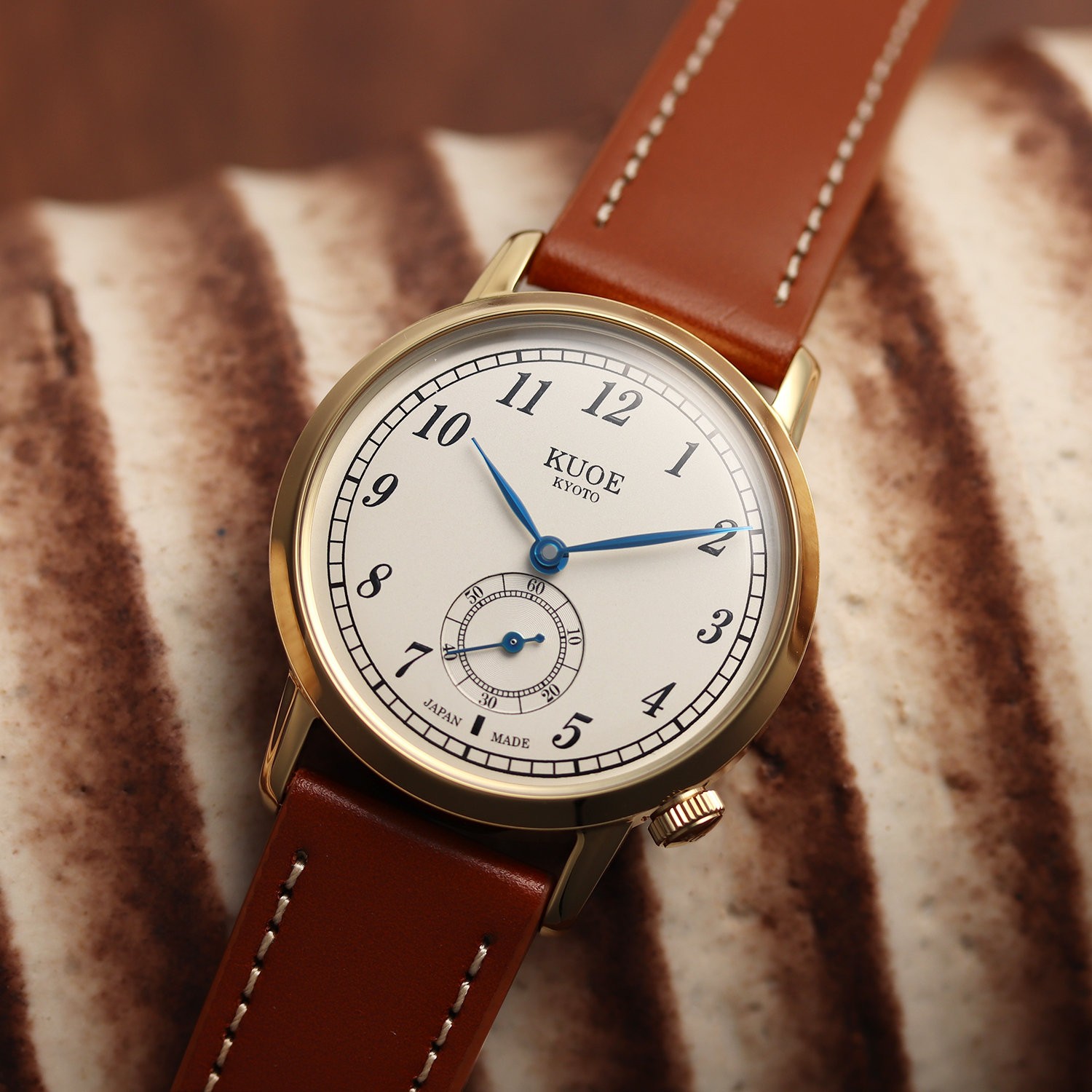 KUOE KYOTO OLD SMITH 90-007 Small Seconds Automatic Blue Hands Whiskey Strap