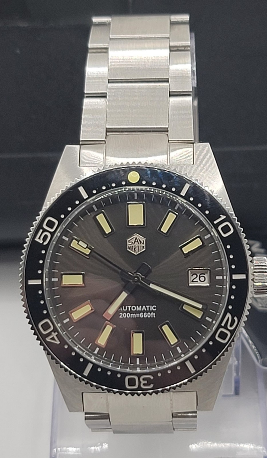 SAN MARTIN SN0007-G-B 62MAS Nh35 Automatic Gray Enamel Dial. US Seller!!!!