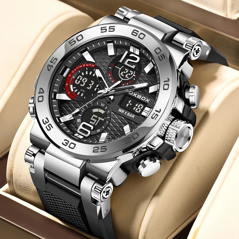 LIGE FOXBOX Men Watch Quartz LED Digital Analog Luminous Waterproof Wristwatch