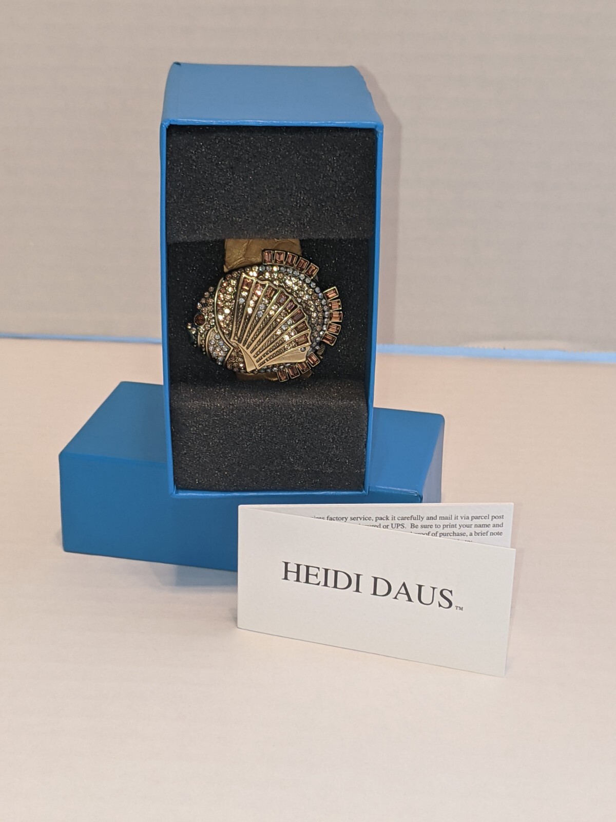 HEIDI DAUS “Gone Fishing” Crystal Covered-Dial Leather Strap Watch ~ Sand Color