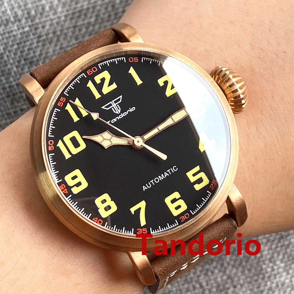 46.5mm Tandorio CUSN8 Solid Bronze case Black Dial NH35A Big Automatic Men Watch