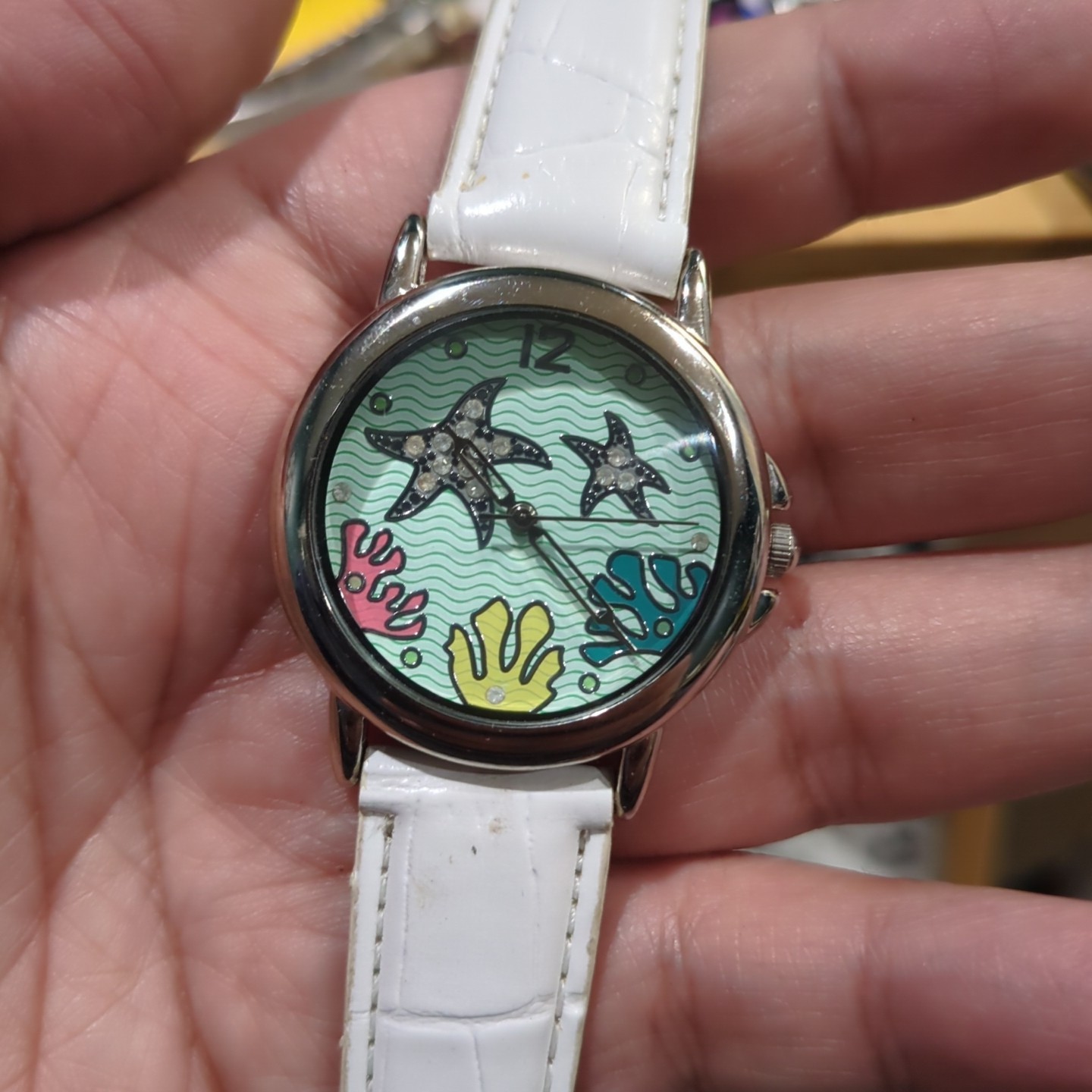 Works Starfish Rhinestone Ladies Whit Watch Underwater Ocean Summer Coral 35mm