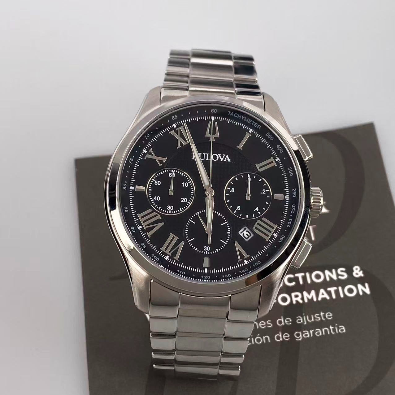 New Bulova Wilton Men’s Chronograph Quartz Watch Black Dial 96B288 46.5 mm