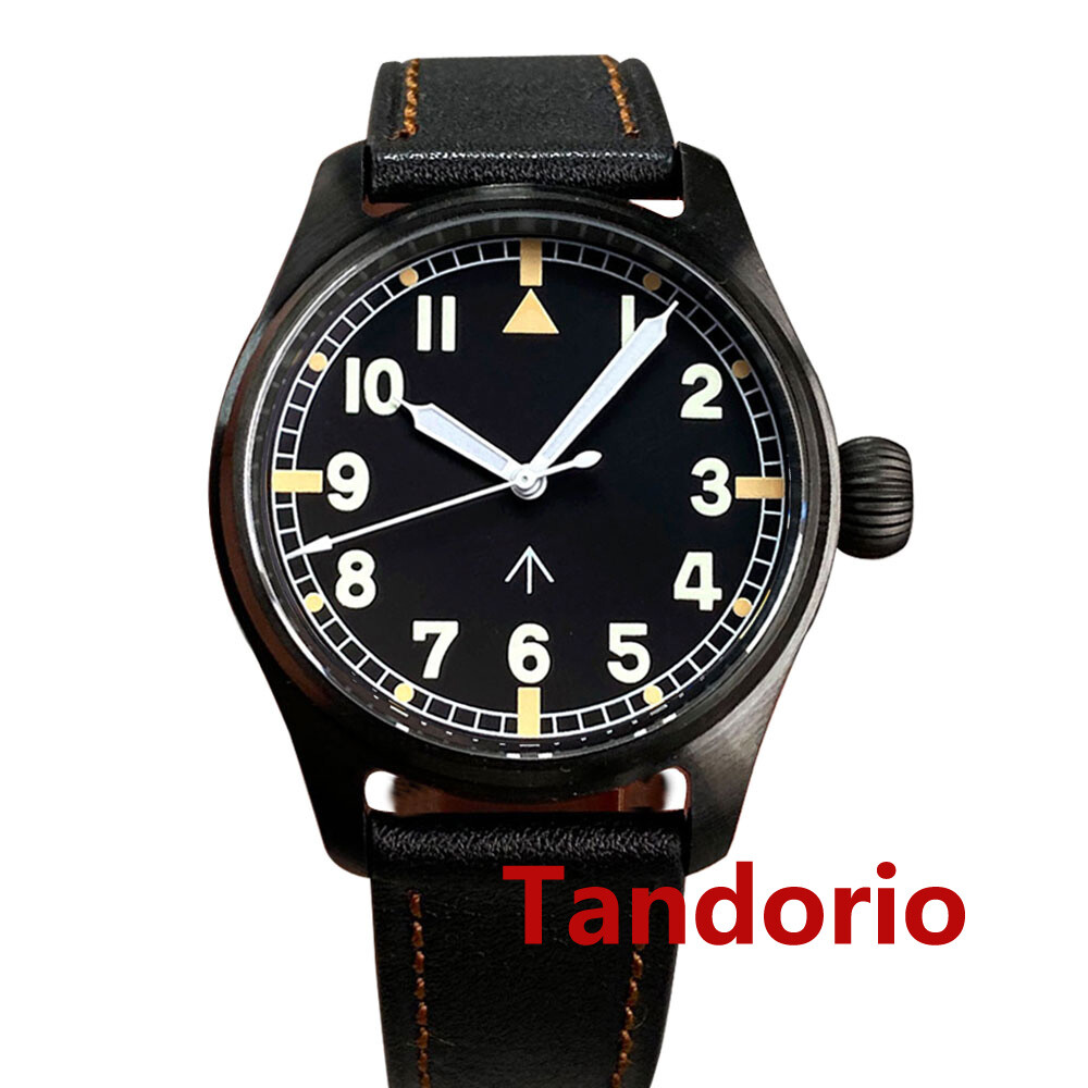 Tandorio 39mm 20ATM NH35A PT5000Sapphire Glass Black PVD Pilot Diving Men Watch