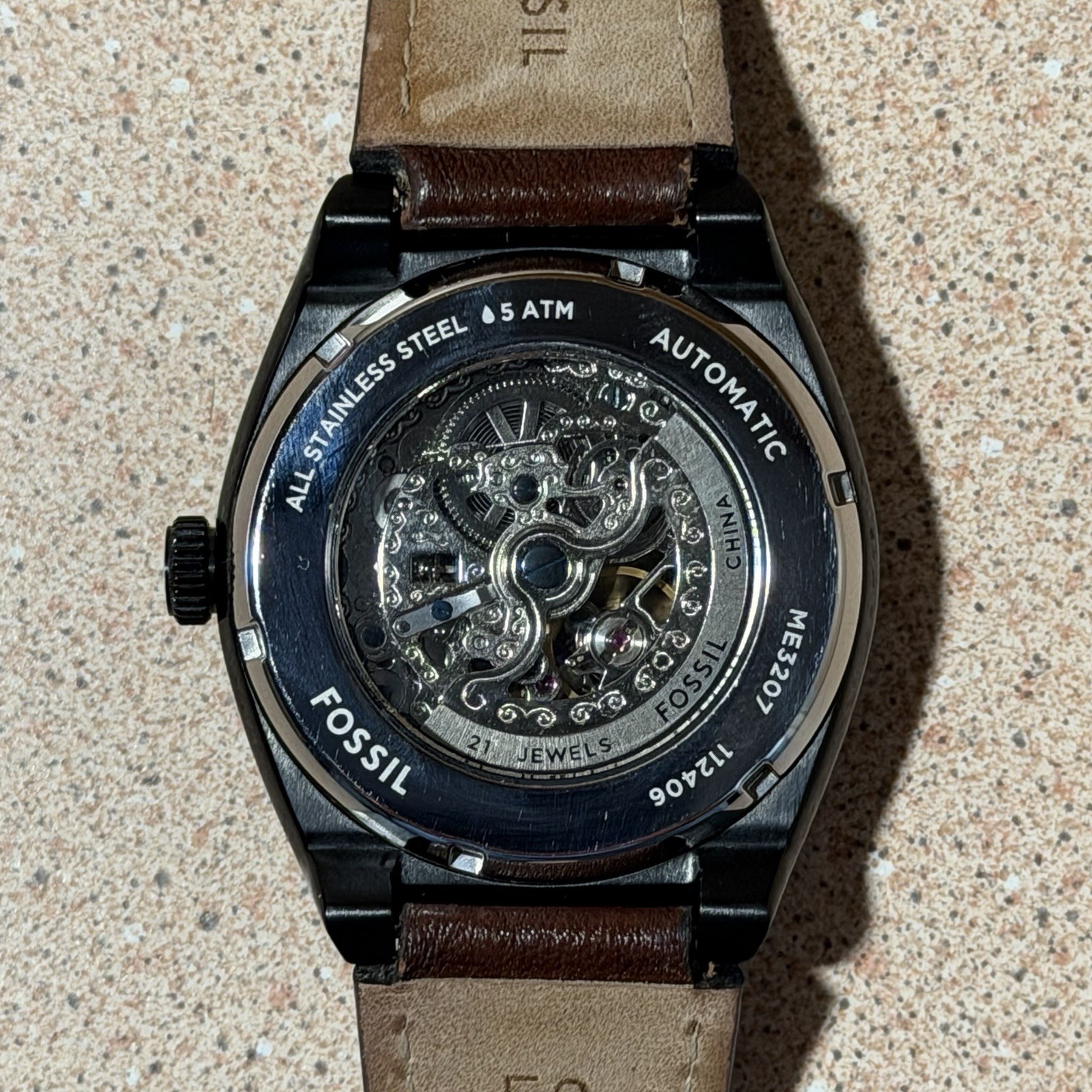Fossil Men’s Automatic Skeleton Watch Black Dial 42mm Brown Leather 50m