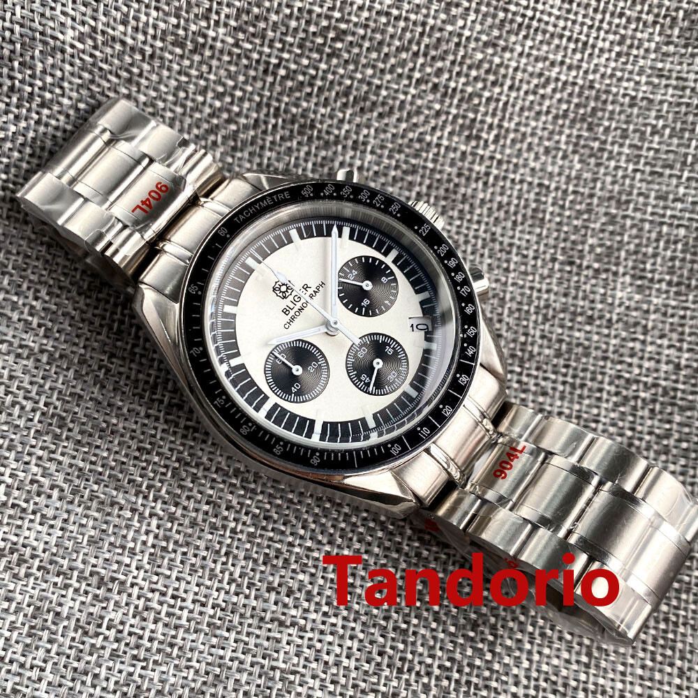 Bliger 40mm VK63 Quartz Full Functional Chronograph Mens Watch Folding Clasp