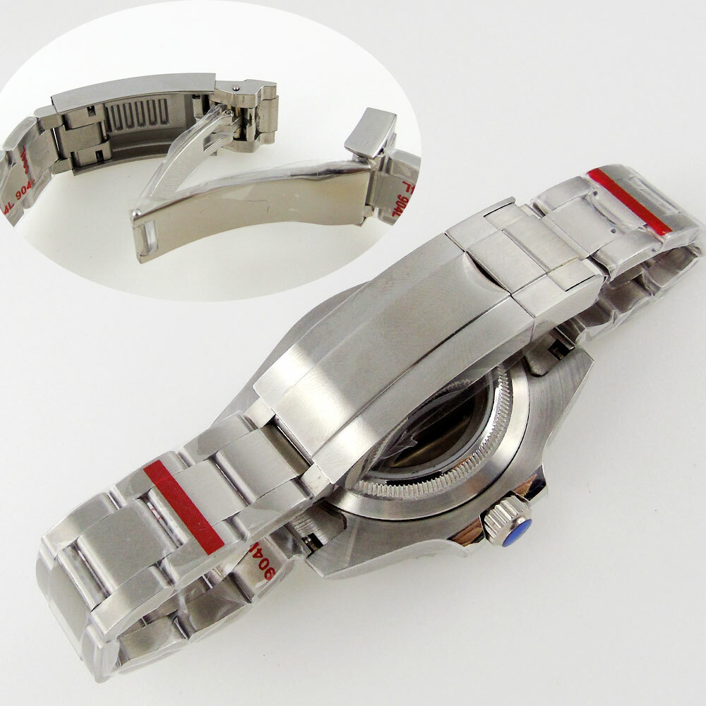 Tandorio NH36A 40mm Black Sterile Dial Sapphire Crystal Screw Crown Oyster Strap