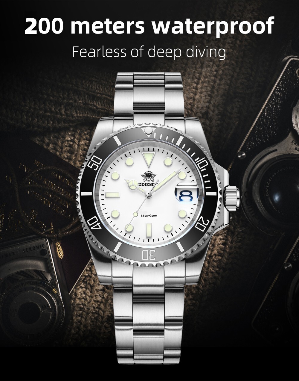 Addiesdive Men’s Quartz Date 41MM Diver Watch Luminous Stainless Steel 200M