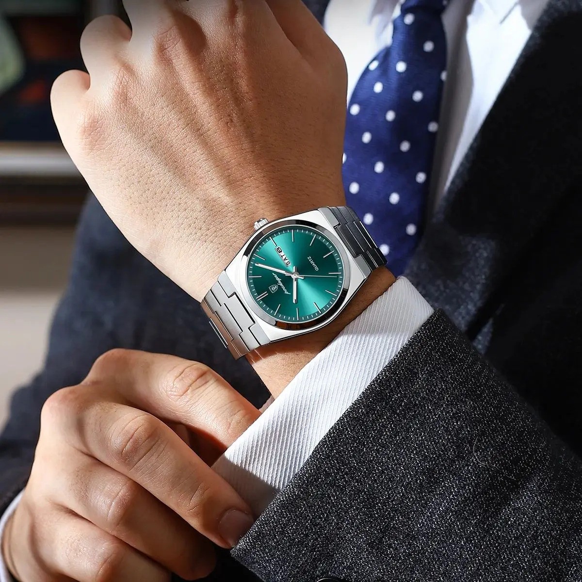 POEDAGAR Men’s Quartz Watch Stainless Steel Waterproof Day Date Luminous