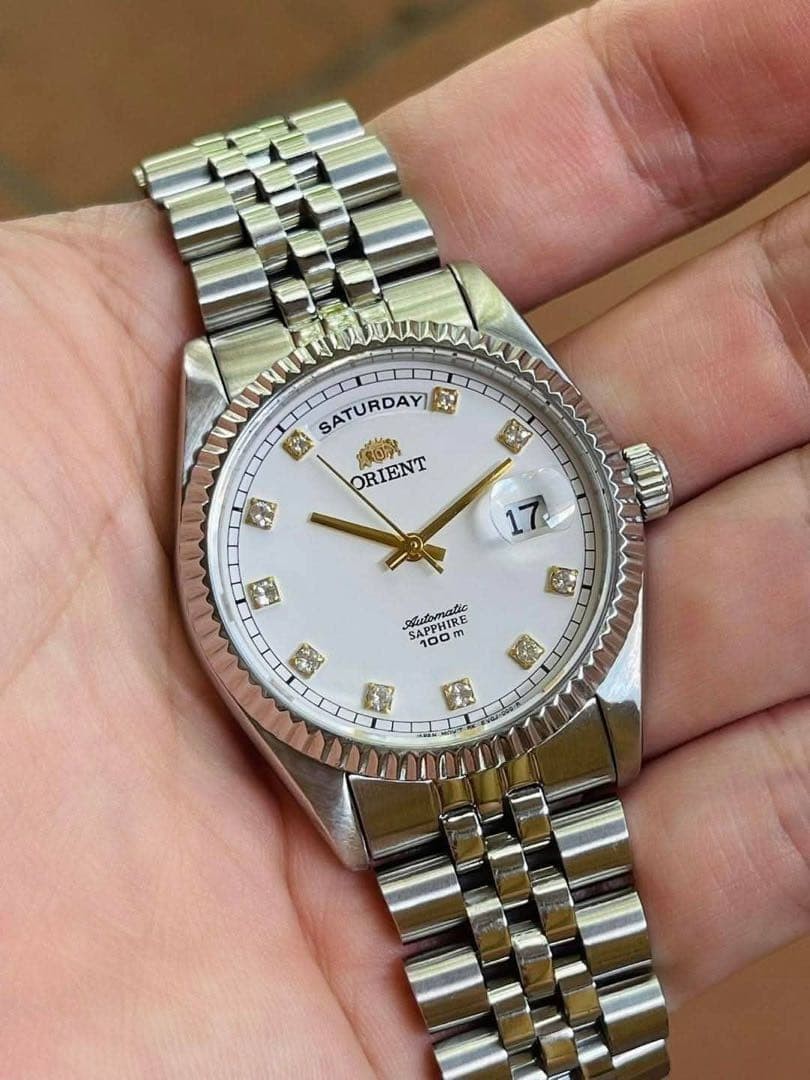 ORIENT President Day-Date Automatic White Dial Sapphire Watch Rare Japan