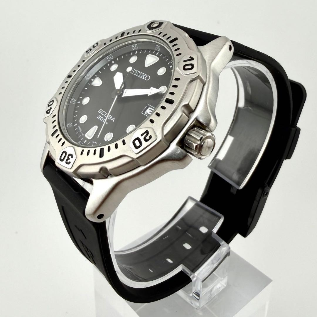 SEIKO 7N35-6A50 Scuba Diver Watch Date Silver BLue Used Japan New Battery Belt
