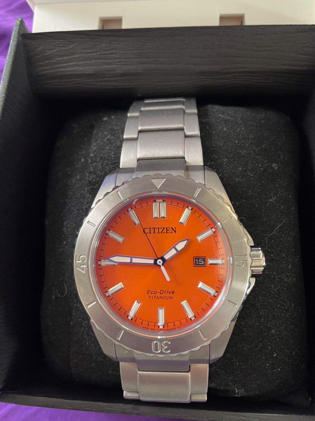 Citizen Men’s Watch Brycen Eco-Drive Orange Dial Titanium Bracelet AW1840-50X