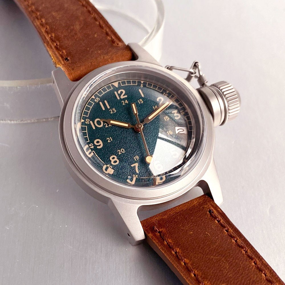 Vintage Olive Green 36mm Military Mechanical Frog Watch Men NH35 Arched Sapphire