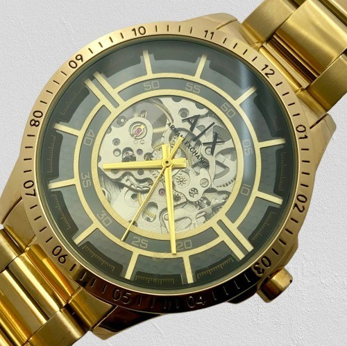 Beautiful Gold-Tone Armani Exchange Skeleton Dial Automatic Men’s Wristwatch