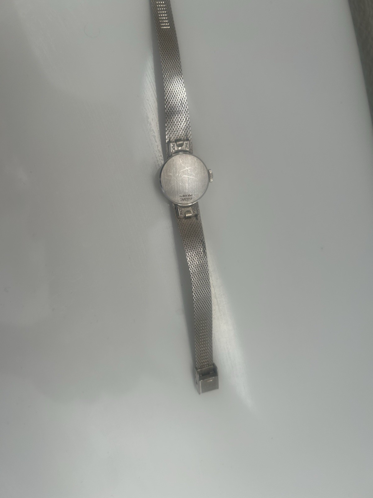 Zodiac 14k gold vintage women cocktail watch, Manual Wind Silver Mesh Bracelet