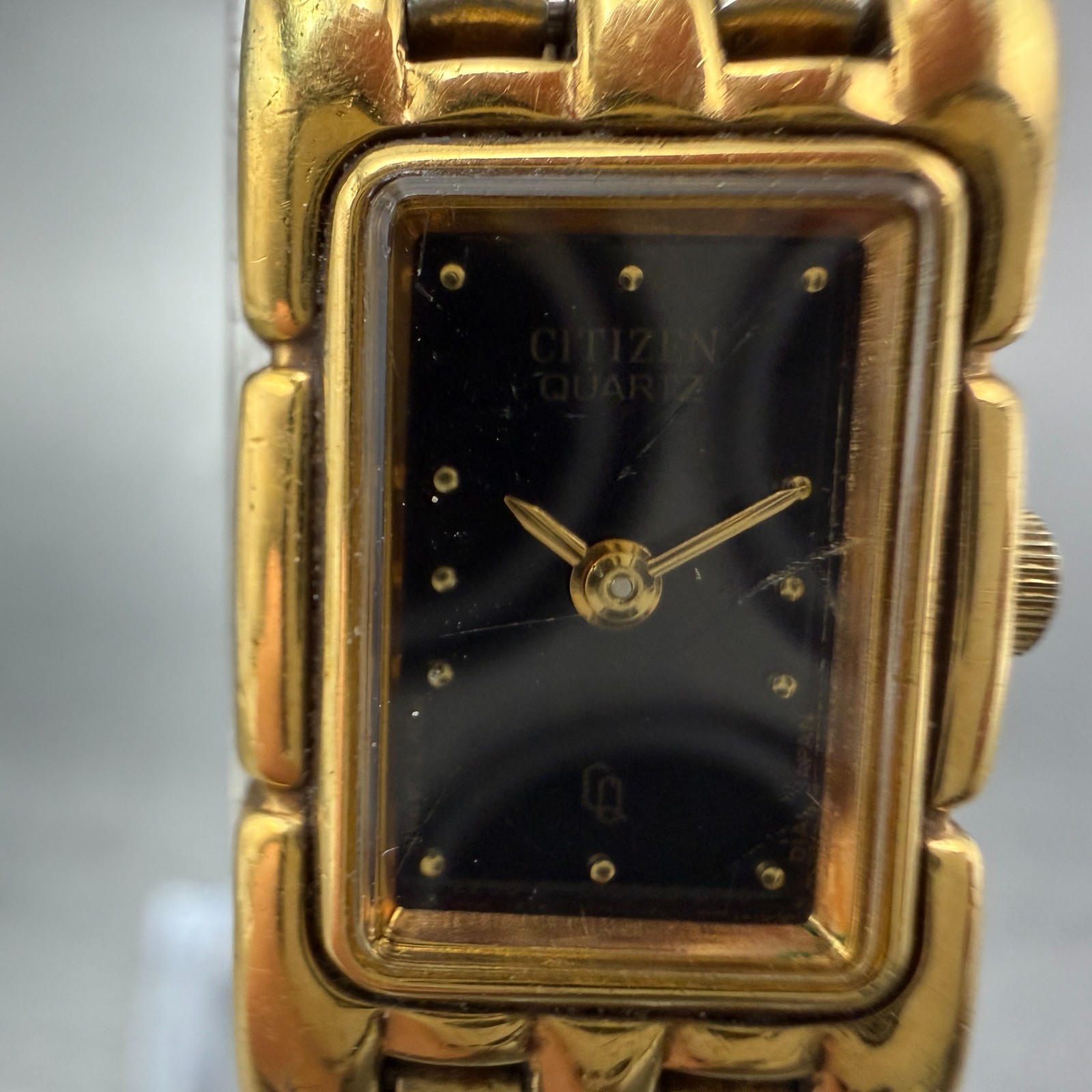 Citizen CQ Tank Watch Women 14mm Black Dial Gold Tone Rectangle New Battery VTG7