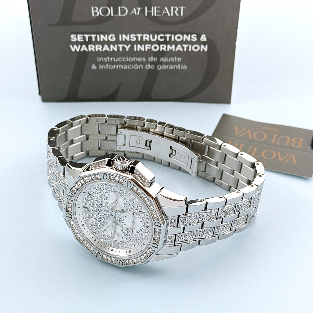 Men’s Bulova 96C134 Octava Crystal Chronograph Silver Dial Quartz Watch 41.5mm